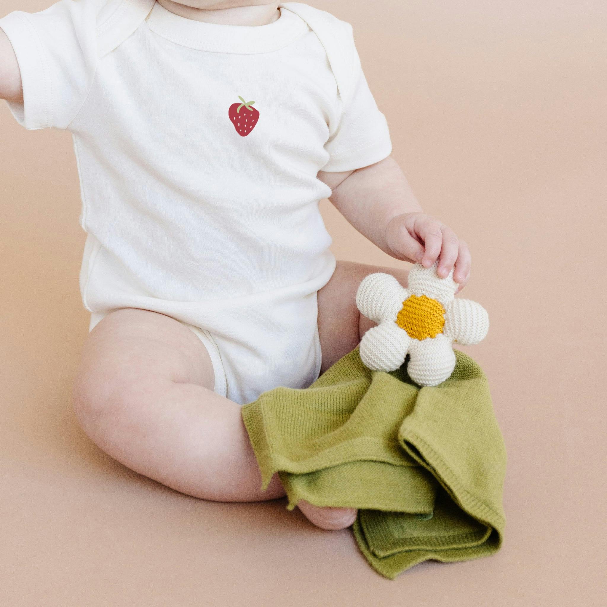 Swaddle Onesie and Teether Set - Strawberry