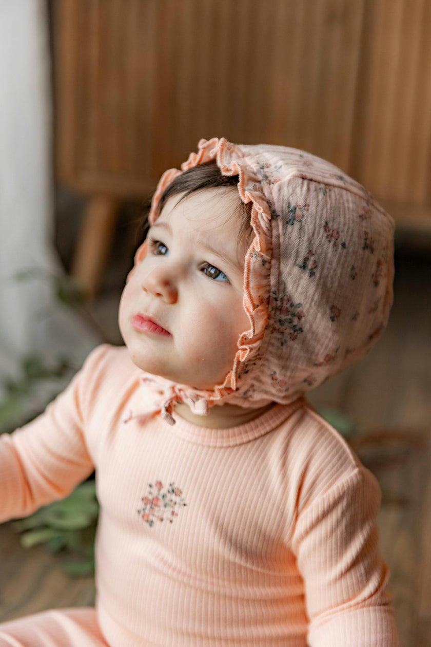 Ribbed Pointelle Romper and Bonnet Two Piece Set