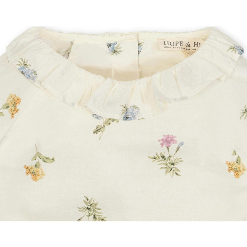 Organic Long Sleeve Ruffle Collar Top, White