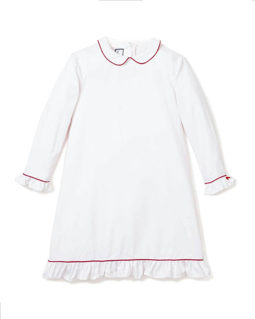 Girl's Twill Sophia Nightgown in White with Red Piping