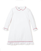 Girl's Twill Sophia Nightgown in White with Red Piping