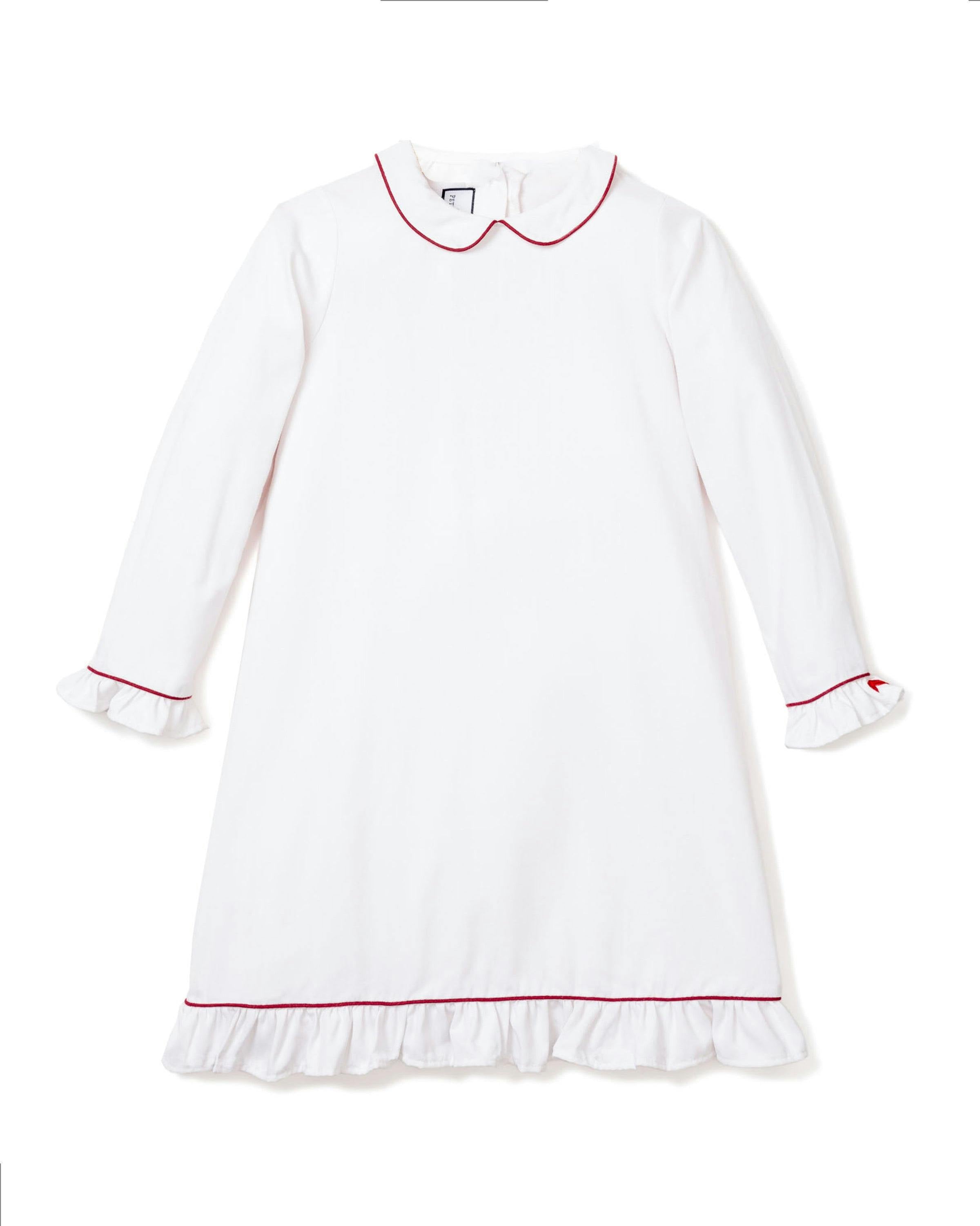 Girl's Twill Sophia Nightgown in White with Red Piping