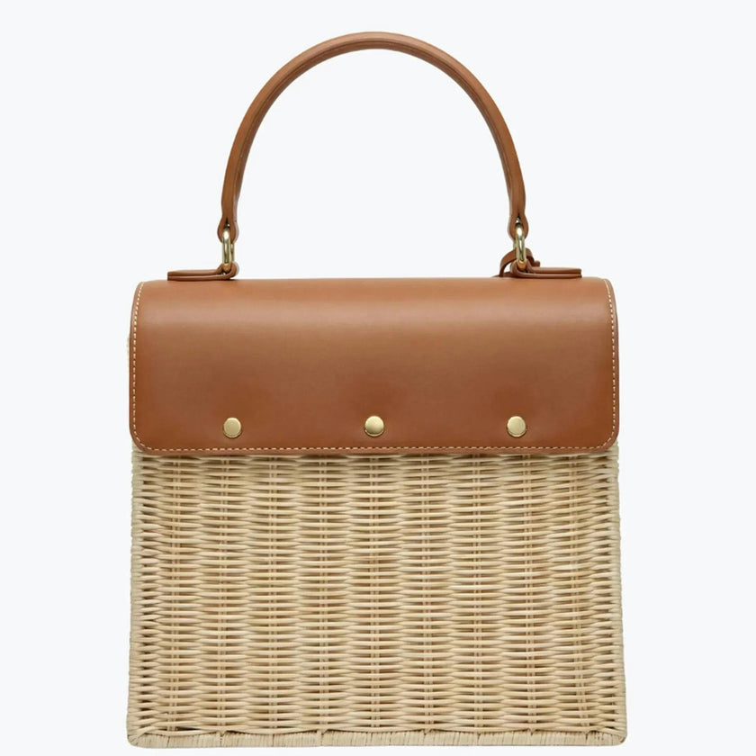 Medium Insulated Hand-Woven Wicker Lunchbox, Natural & Brown