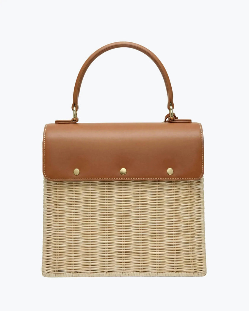 Medium Insulated Hand-Woven Wicker Lunchbox, Natural & Brown