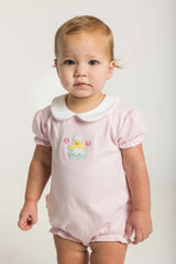 Stripe Knit Romper With Flowers & Chick