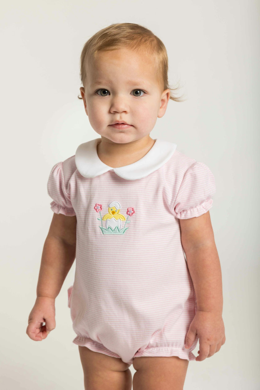 Stripe Knit Romper With Flowers & Chick
