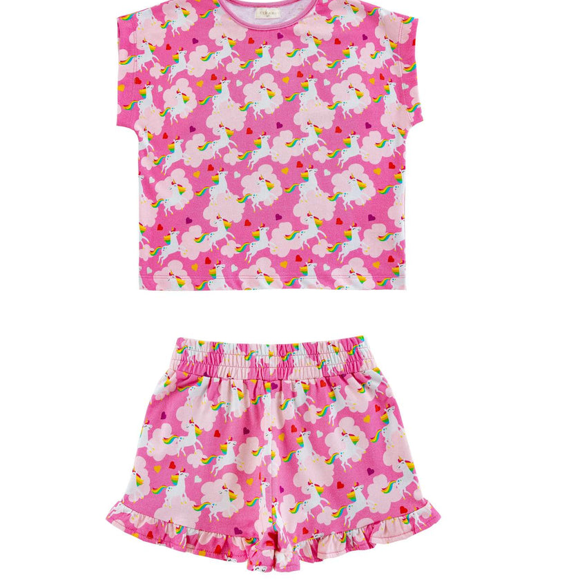 Light Weight French Terry Lounge Set Girls, Dancing Unicorn
