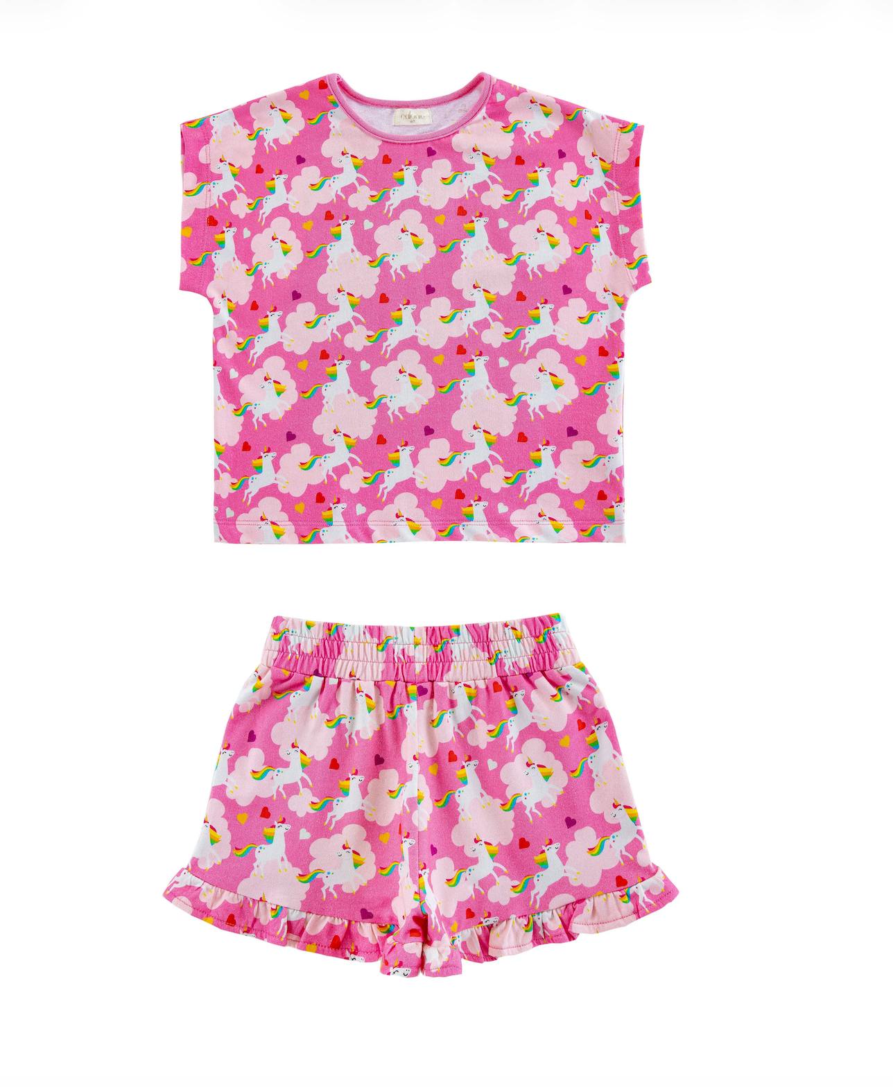 Light Weight French Terry Lounge Set Girls, Dancing Unicorn