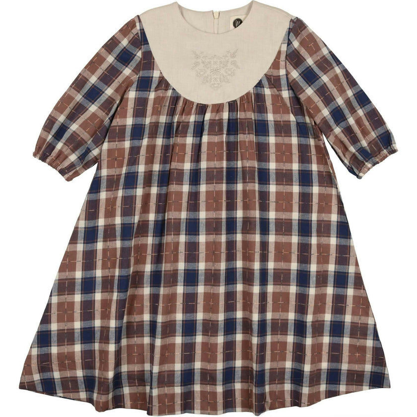 Embroidered Windowpane Long Sleeve Dress