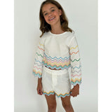 Rainbow Bright Wave Scalloped Long Sleeve Top & Short Set