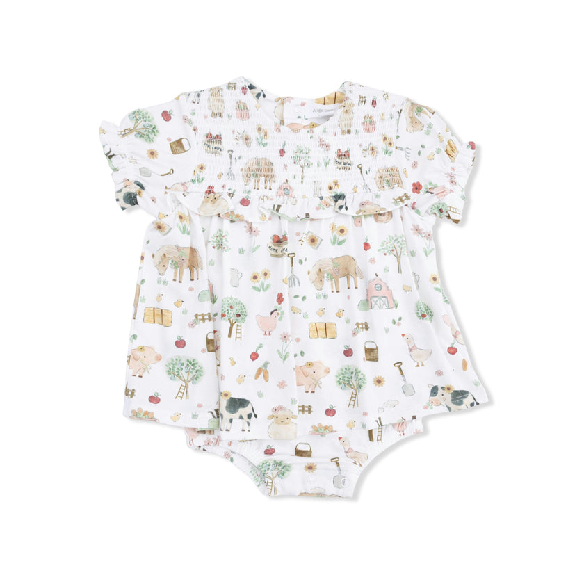 Cute Farm Animals Pink - Smocked Ruffle Bubble with Skirt