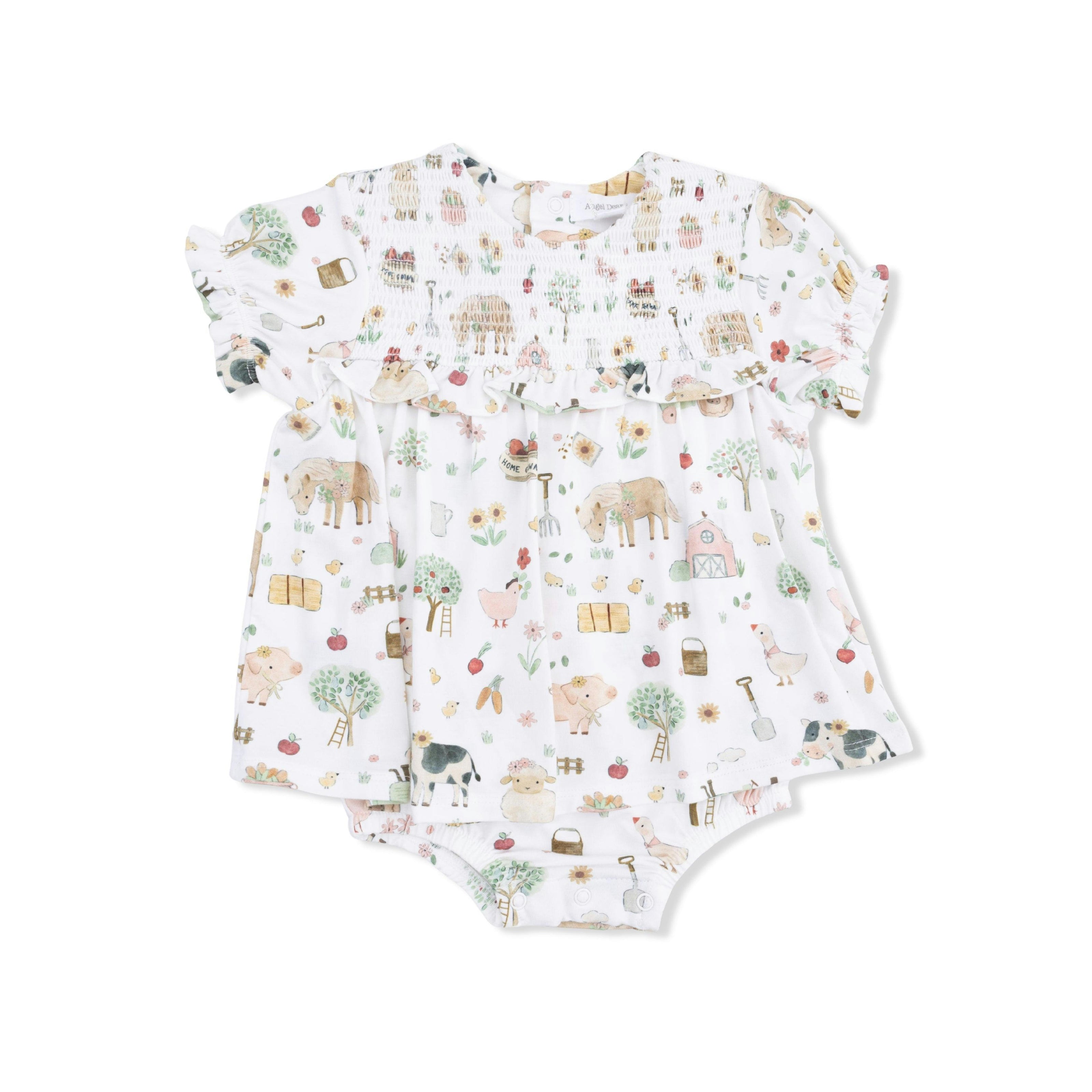 Cute Farm Animals Pink - Smocked Ruffle Bubble with Skirt
