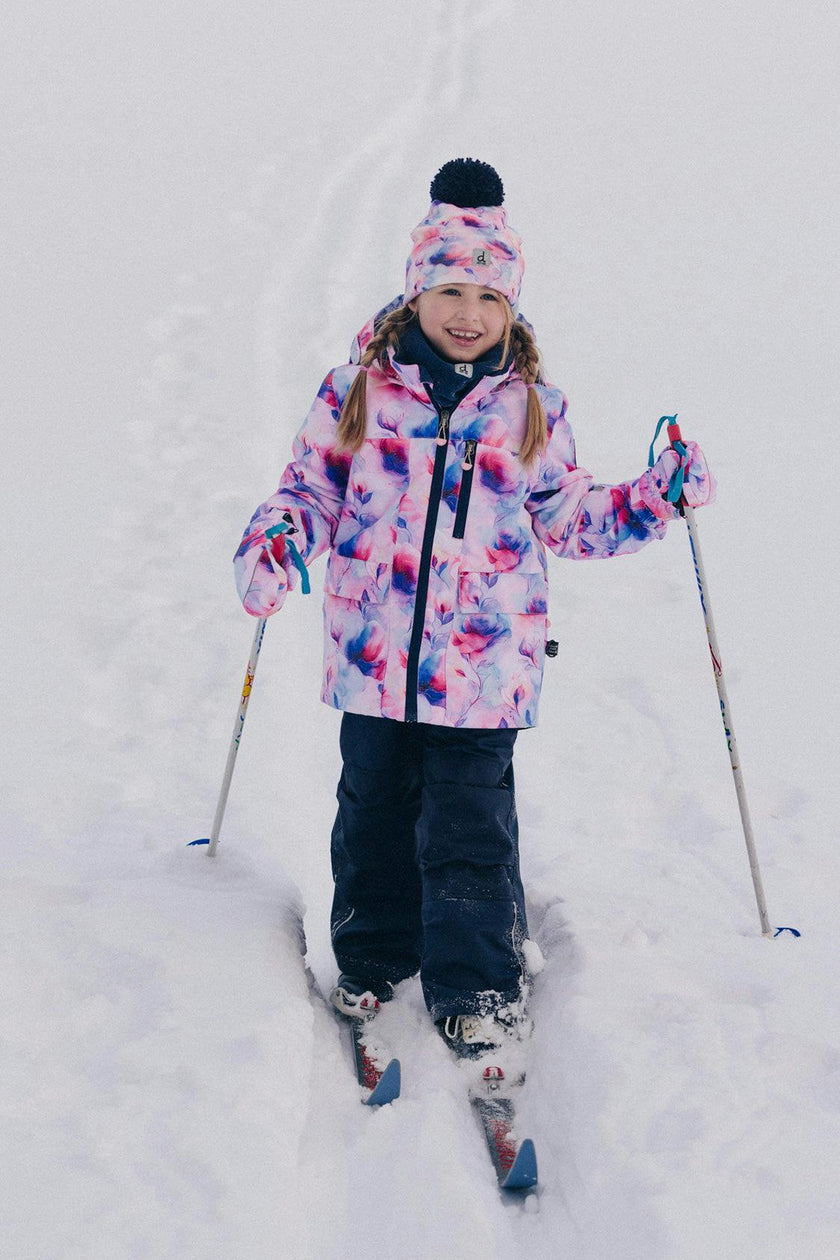 Two Piece Play Snowsuit Mauve Watercolor Floral Print With Navy Pants