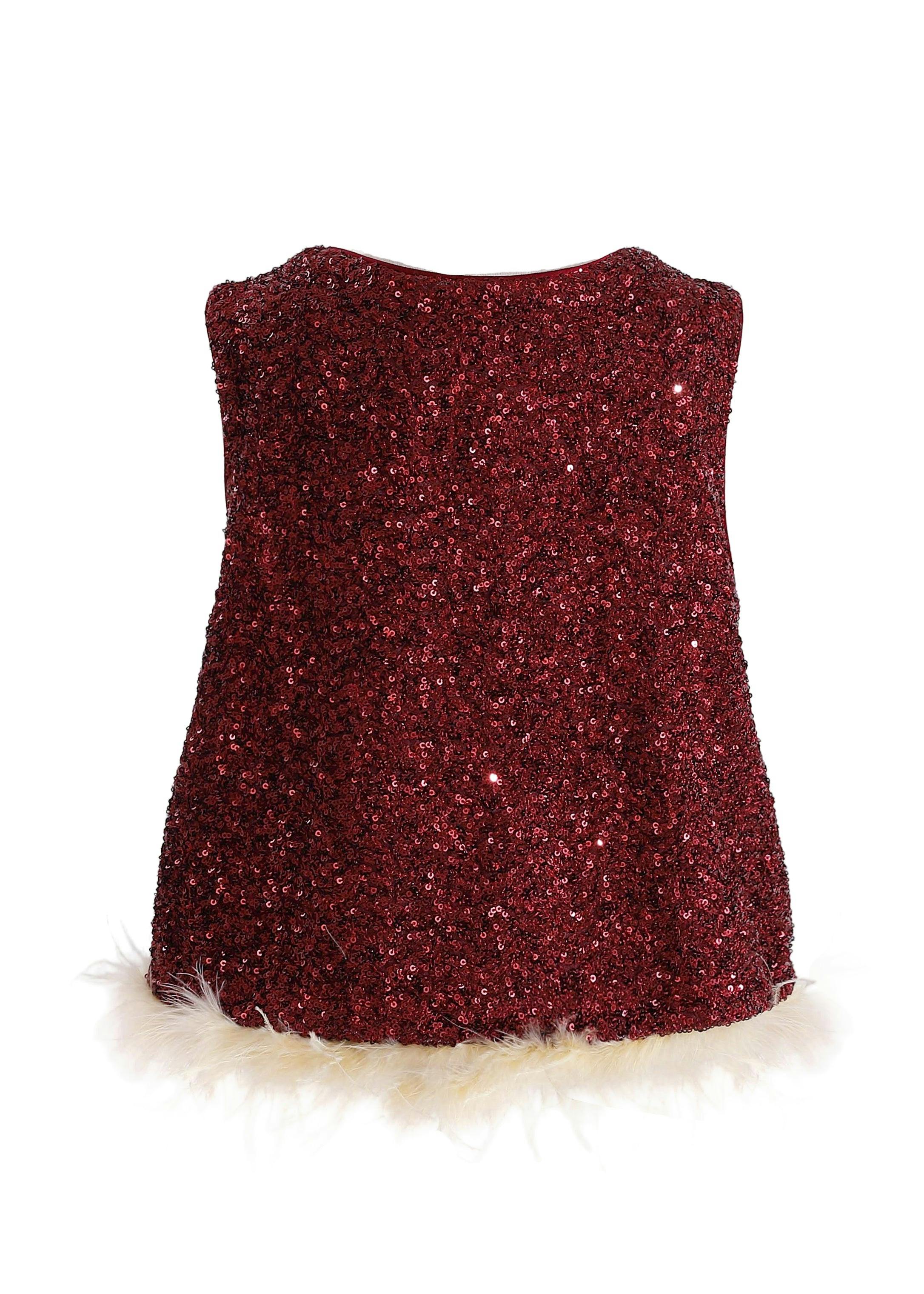 Red Sequin Feather-Trim Set