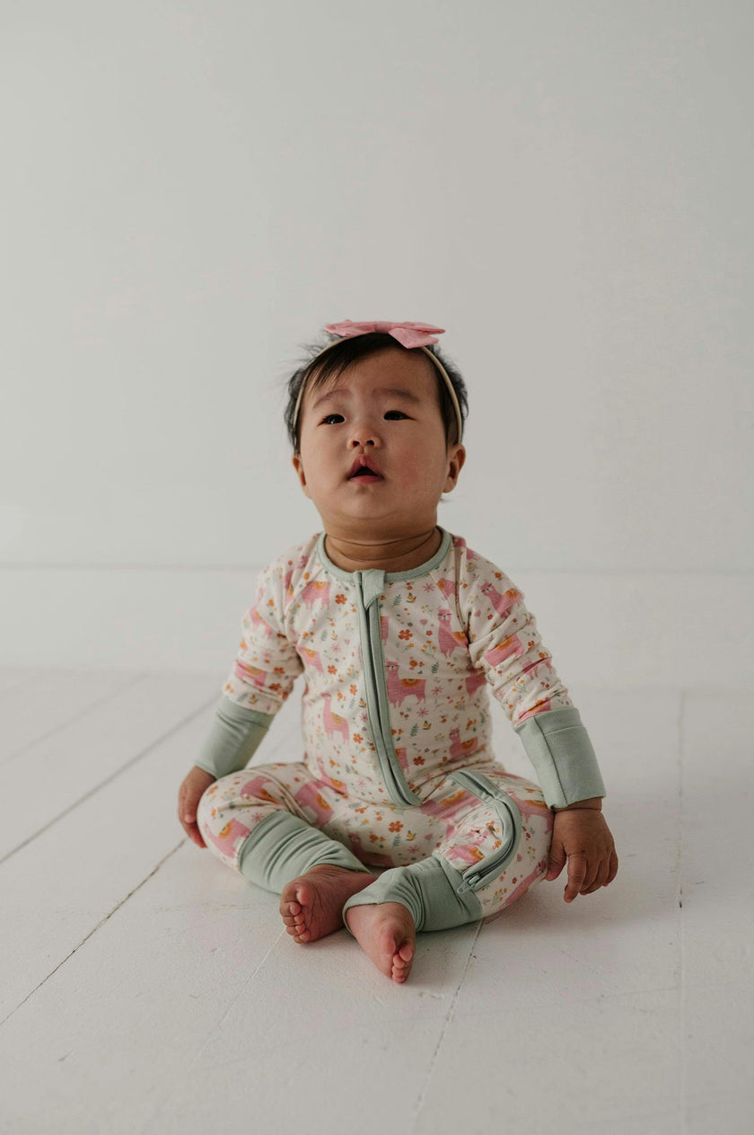 Baby Girl Long Sleeve Zip Romper in Llamas
