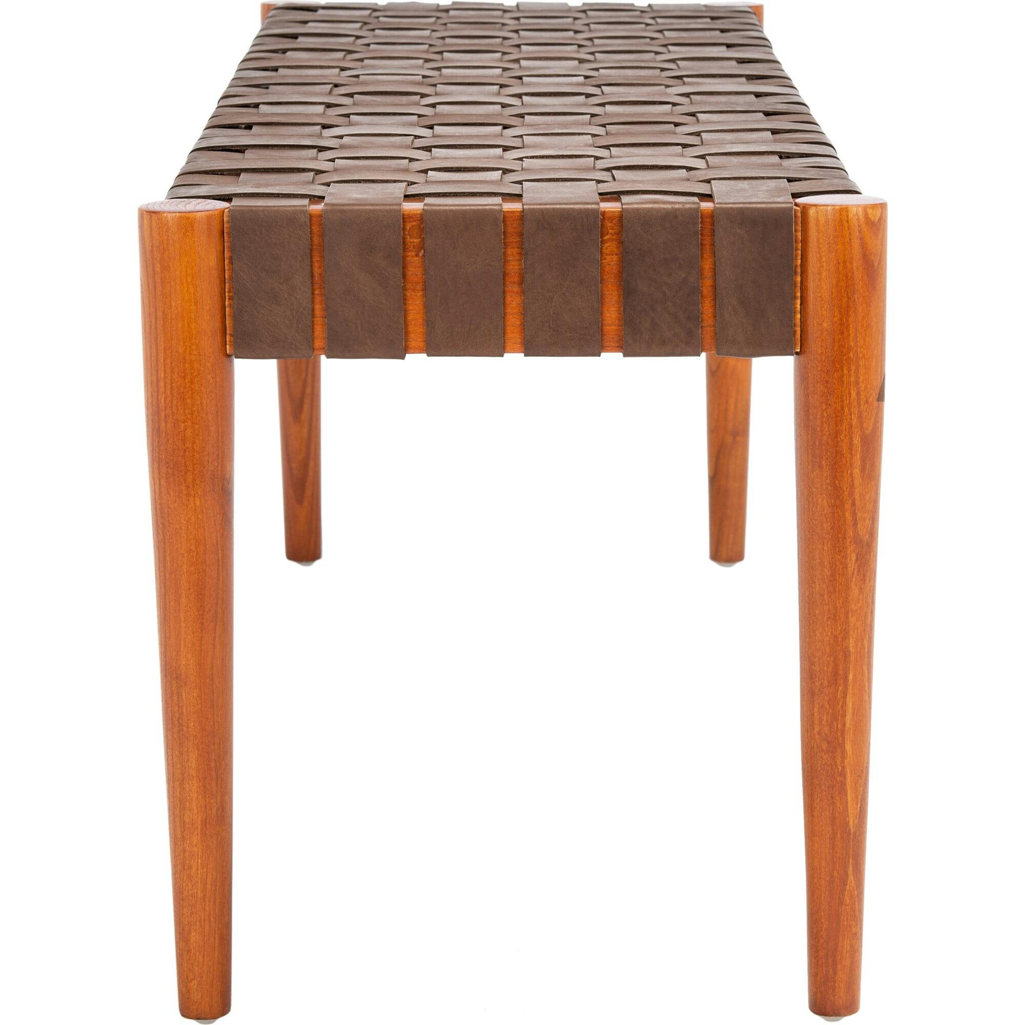 Amalia Leather Weave Bench