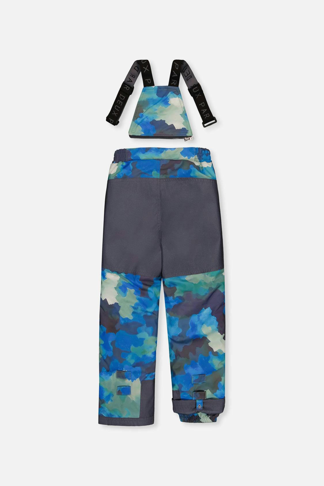 Two Piece Play Snowsuit Green And Navy Colorblock With Blue Camouflage Pants