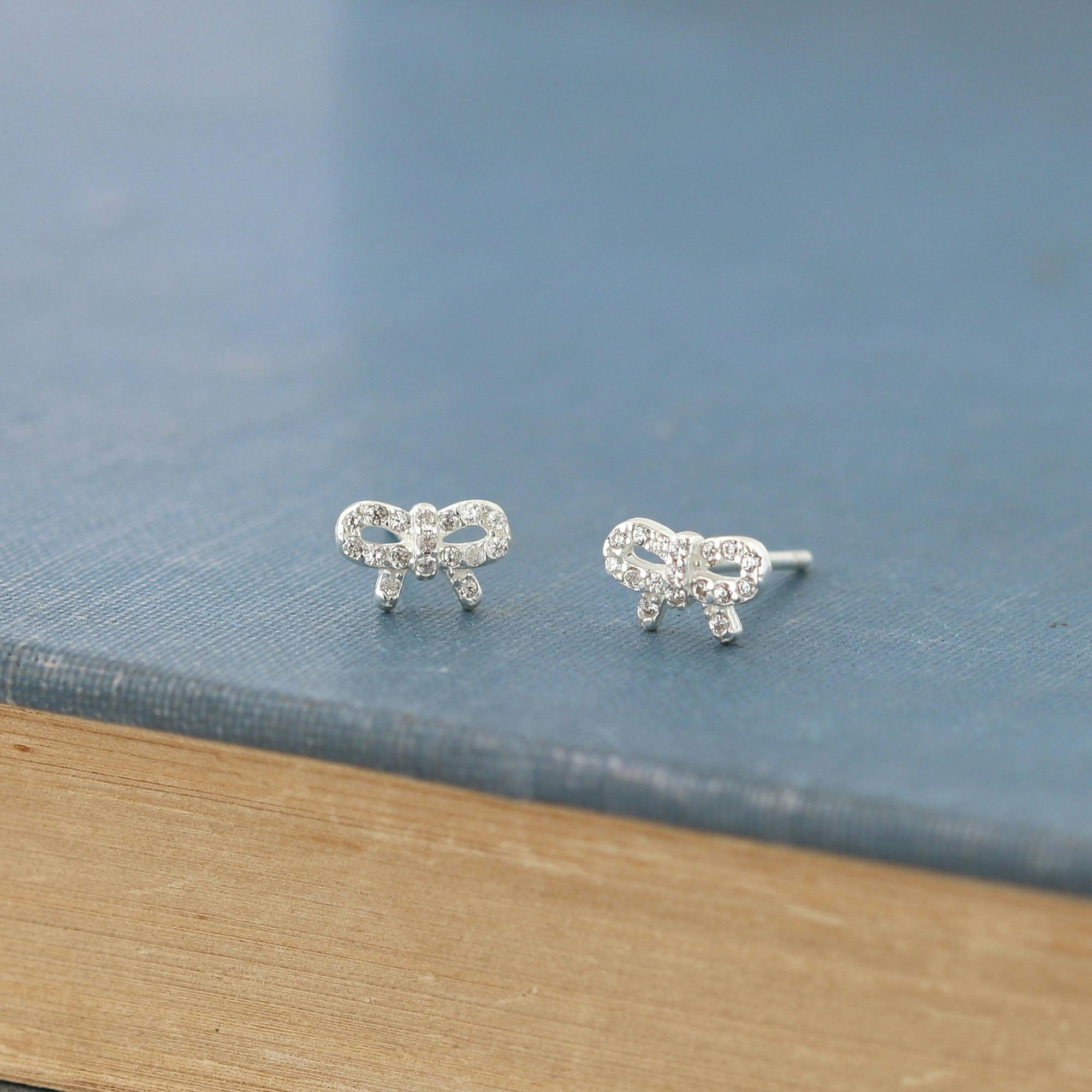Bow with Crystals Stud Earrings