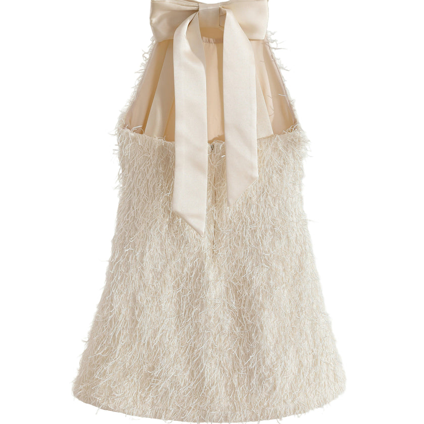 Cream Rosette Ribbon-Back Dress