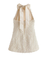 Cream Rosette Ribbon-Back Dress
