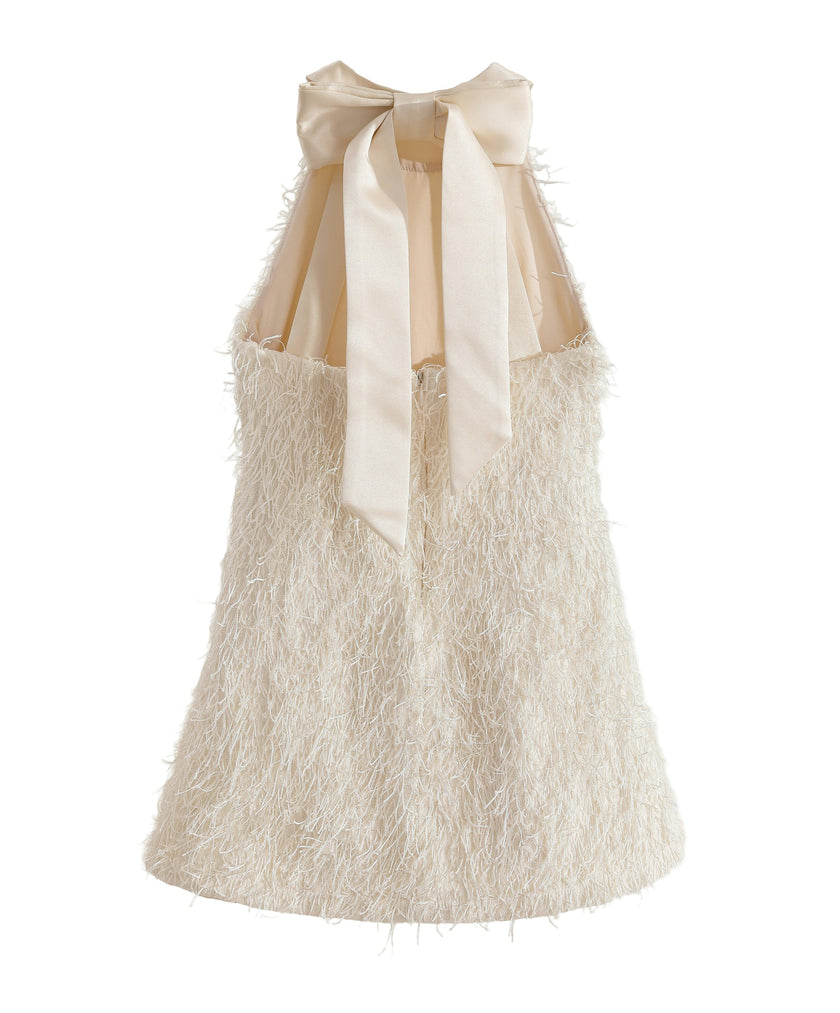 Cream Rosette Ribbon-Back Dress