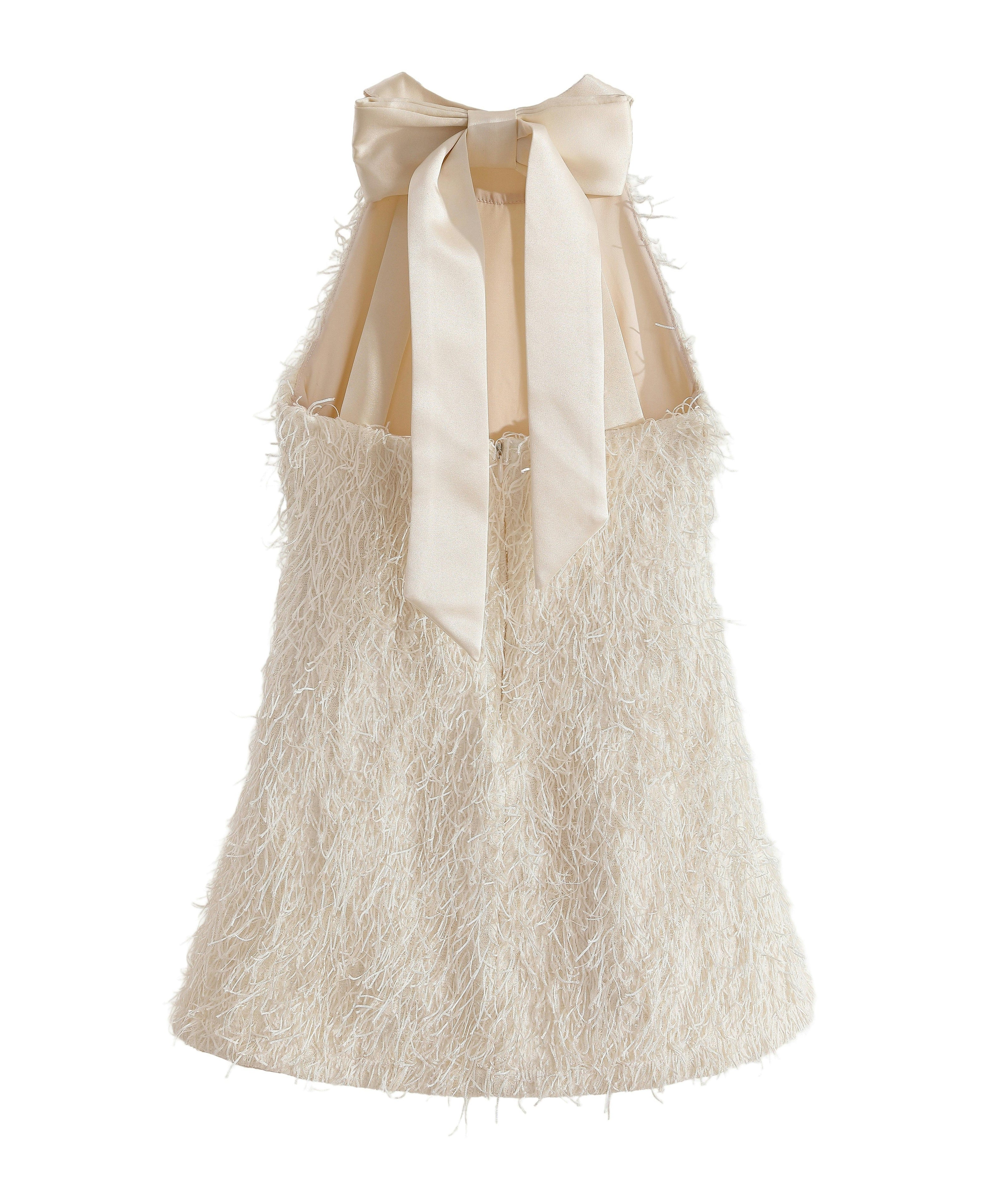 Cream Rosette Ribbon-Back Dress