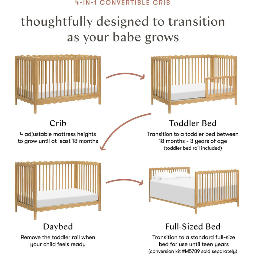 Swell 4-in-1 Convertible Crib with Toddler Bed Conversion Kit in Honey