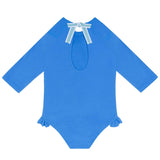 girls deep sea blue terry quarter sleeve rashguard one piece