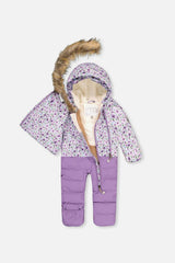 Baby Snug One Piece Snowsuit Adapted For Car Seats Purple Printed Mini Flowers