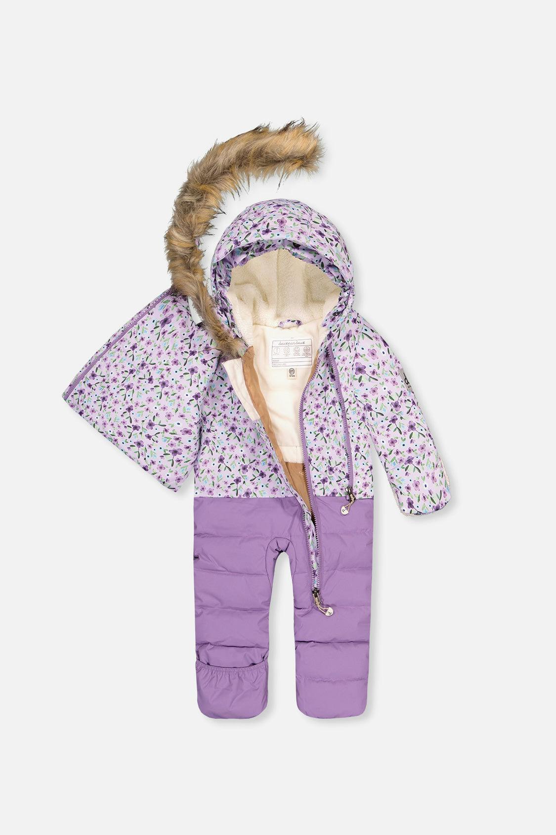 Baby Snug One Piece Snowsuit Adapted For Car Seats Purple Printed Mini Flowers