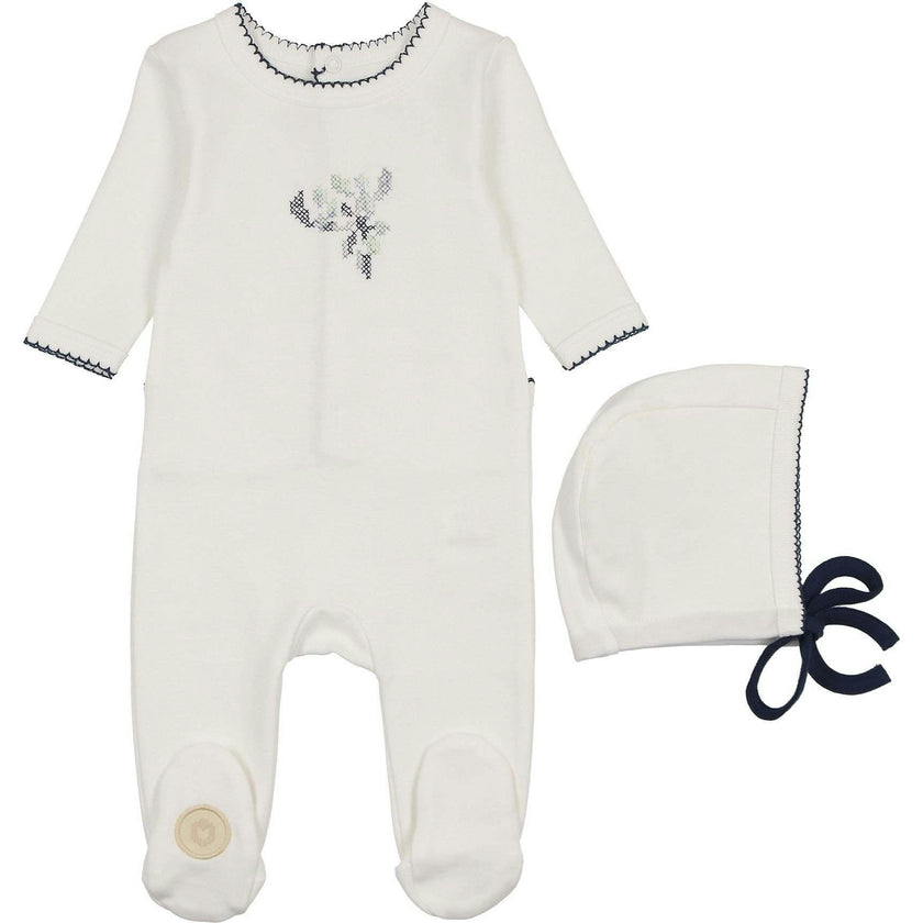 Heirloom Berry Footie & Hat Set Ivory & Blue