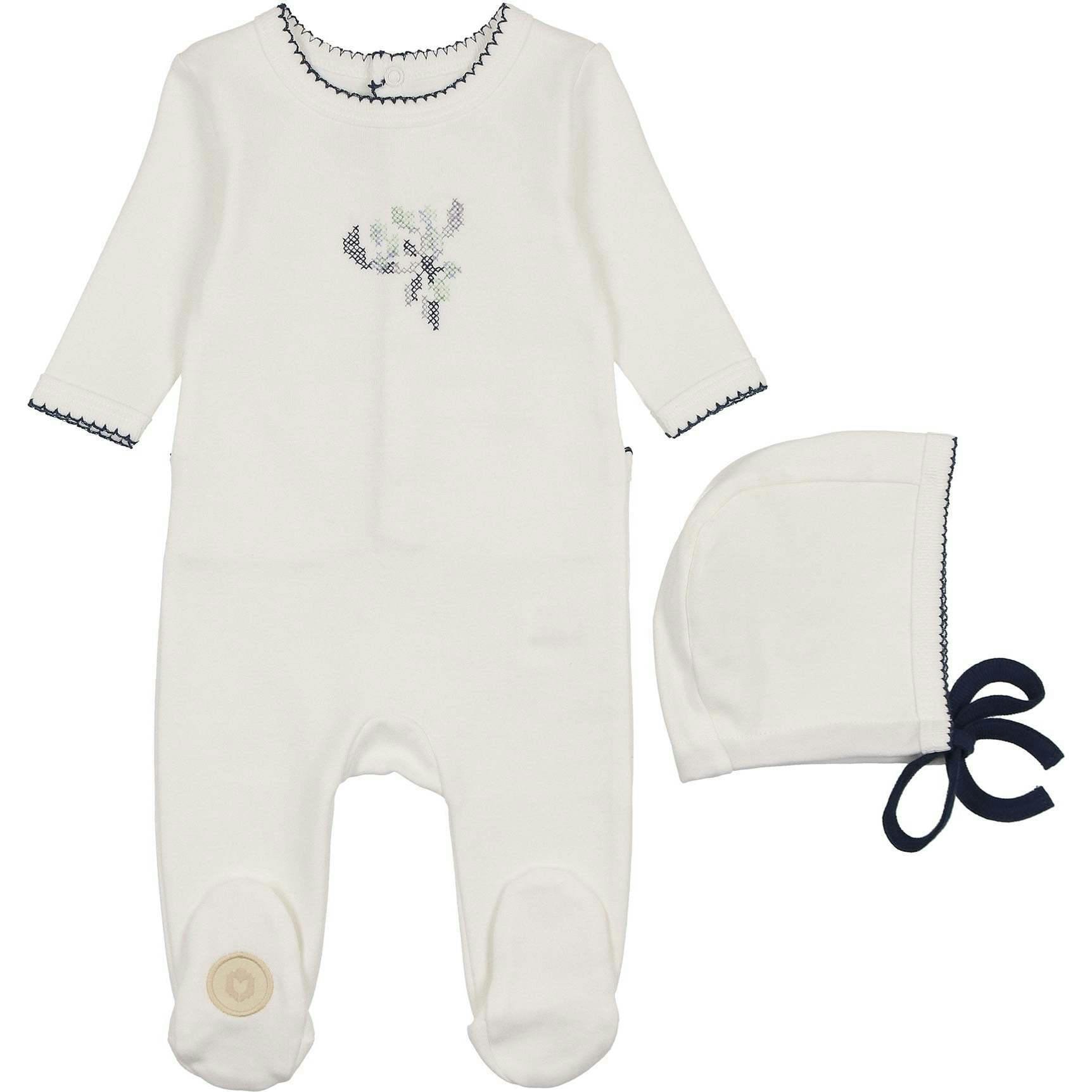 Heirloom Berry Footie & Hat Set Ivory & Blue