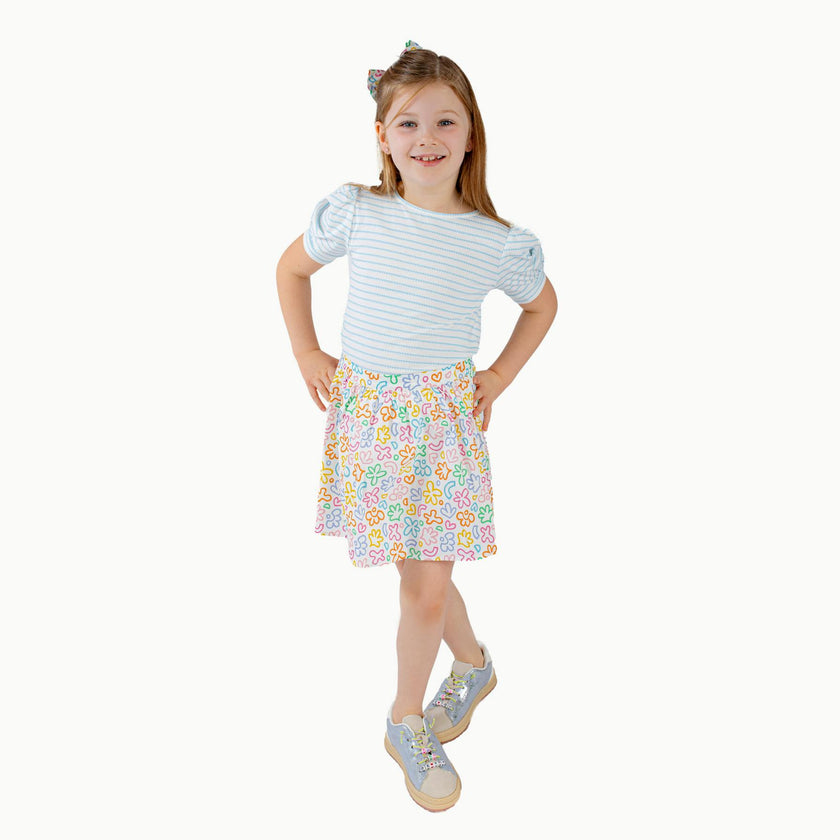 Circle Skirt in Rainbow Doodle