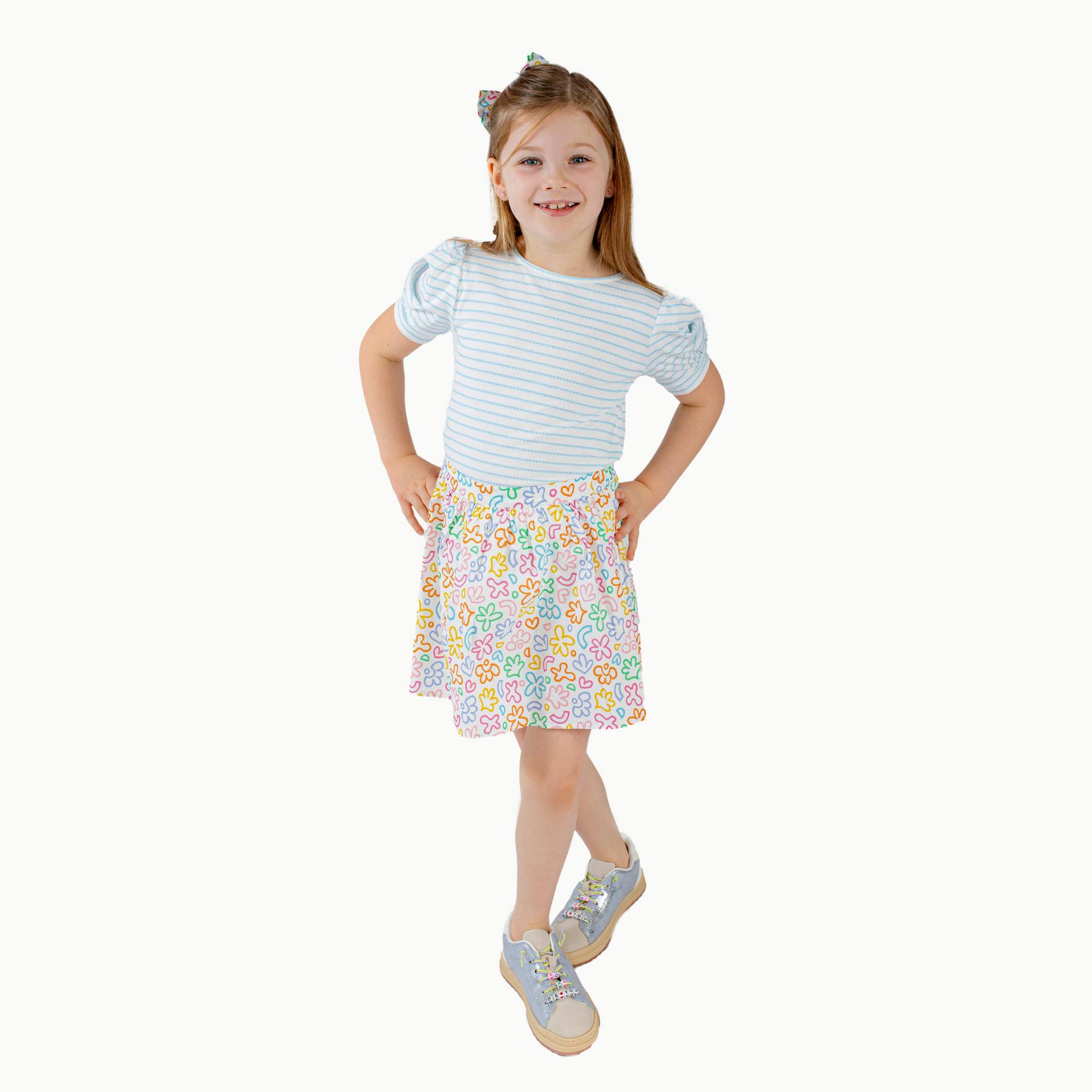 Circle Skirt in Rainbow Doodle