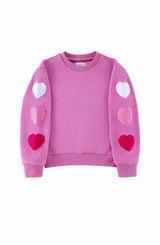 Brushed Fleece Patch Pullover Sweatshirt, Pink Hearts