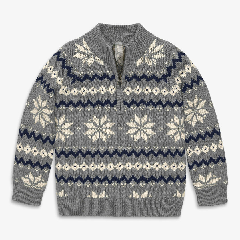 Kids quarter-zip sweater in snowflake fair isle