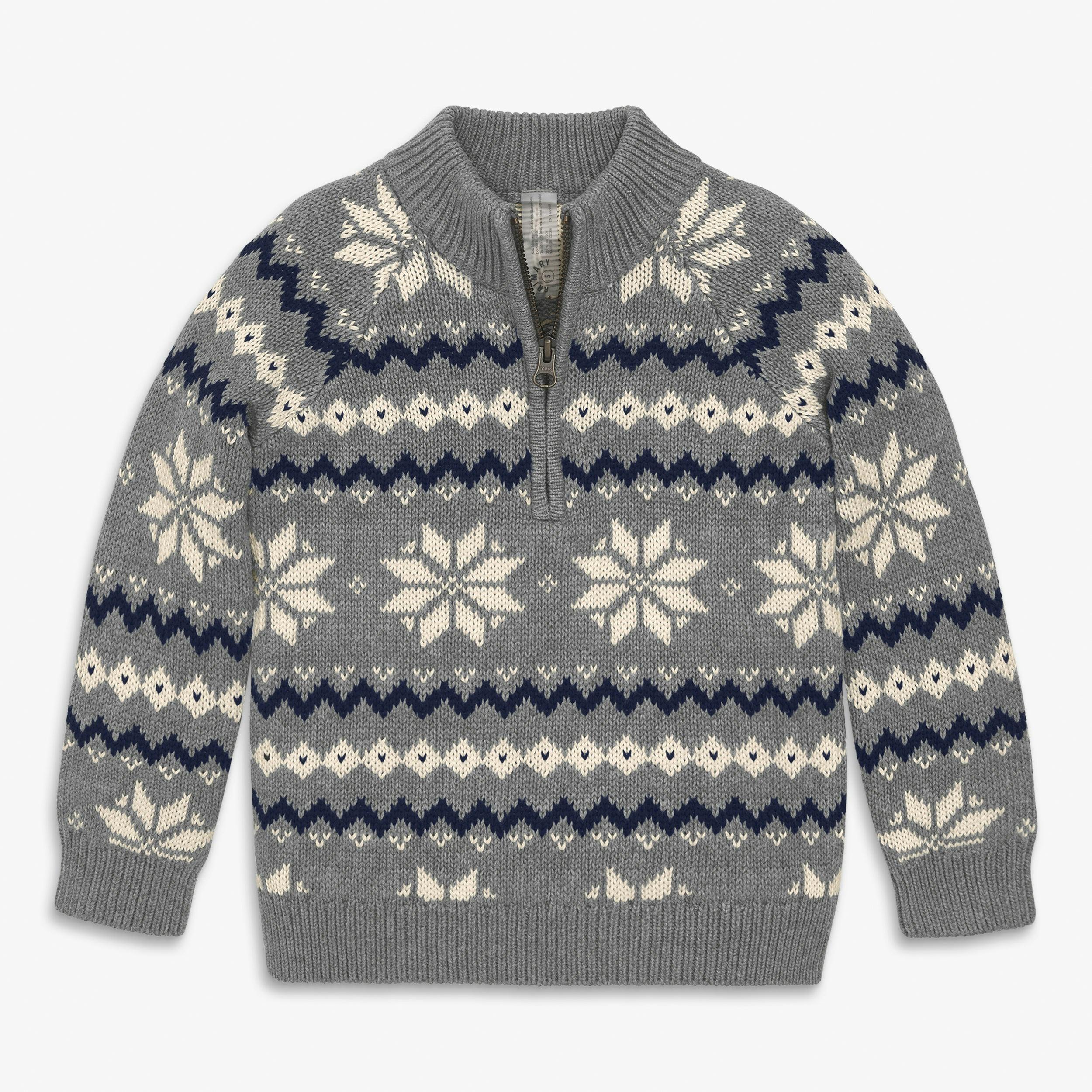 Kids quarter-zip sweater in snowflake fair isle