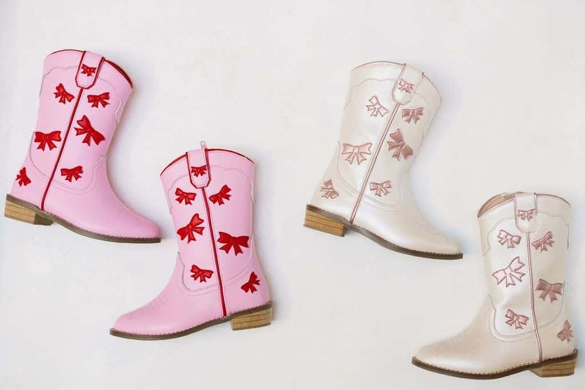 Cowgirl Red + Pink Bow Boots, Pink