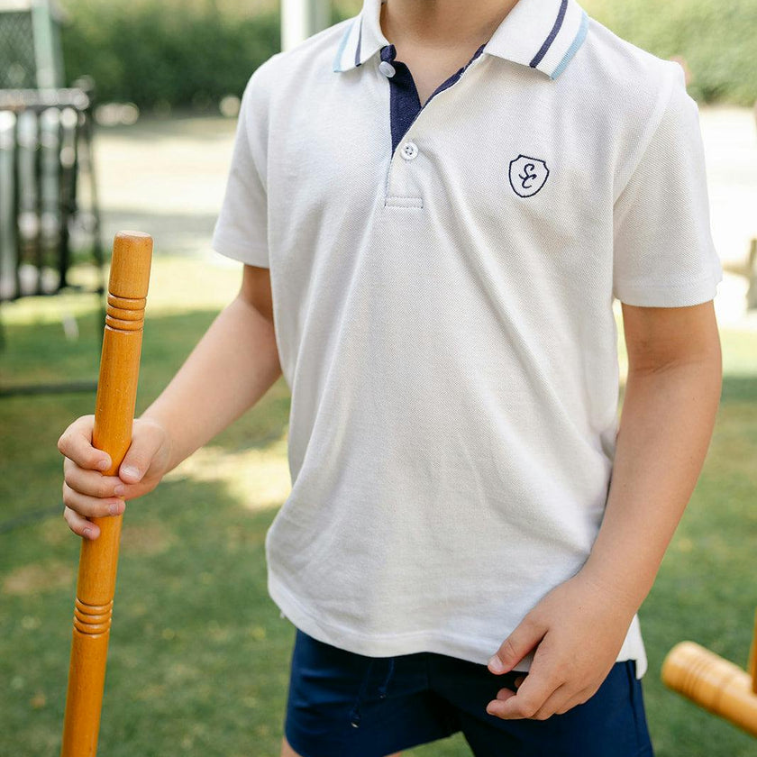 Archie Polo  - Off-White w/Stormy Blue