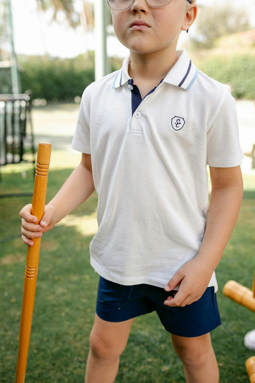 Archie Polo  - Off-White w/Stormy Blue