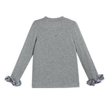 Heather Gray Top with Satin Ruffle Cuffs