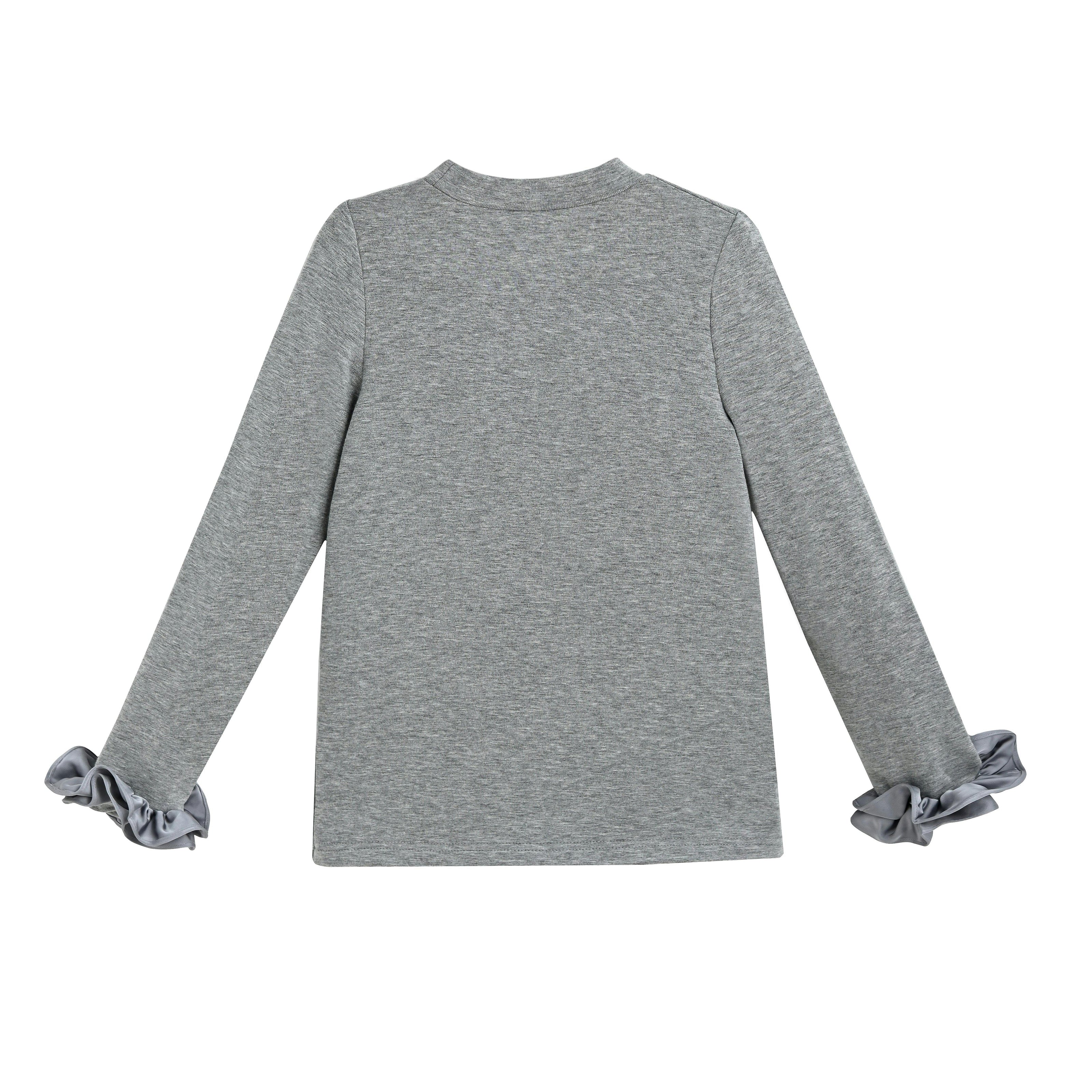 Heather Gray Top with Satin Ruffle Cuffs