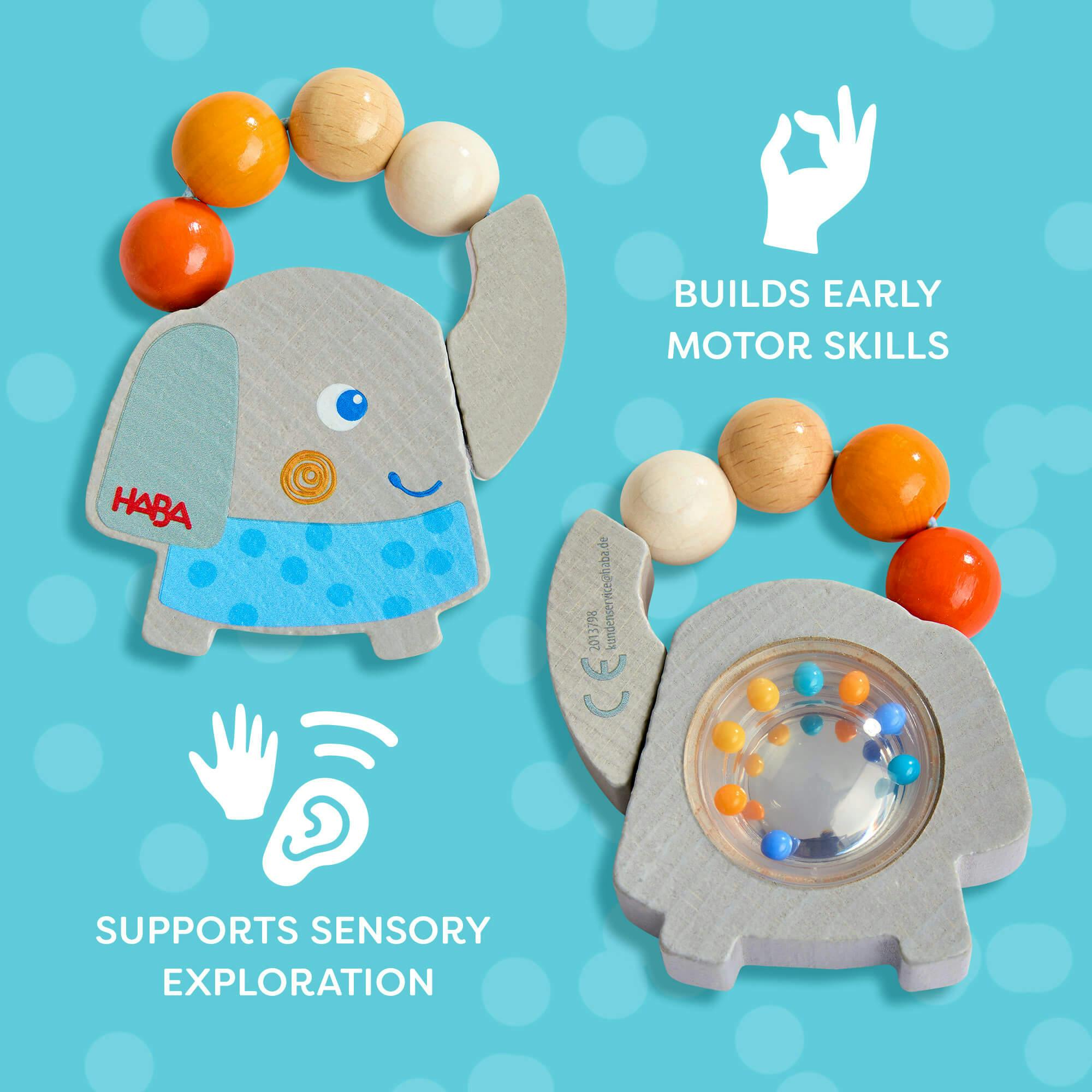 Baby Bundle - 3 Wooden Grasping Rattles (Heart, Whale & Elephant)