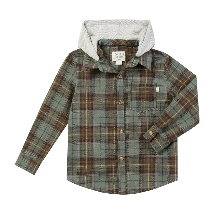 ERIN hooded shirt brown/sage plaid