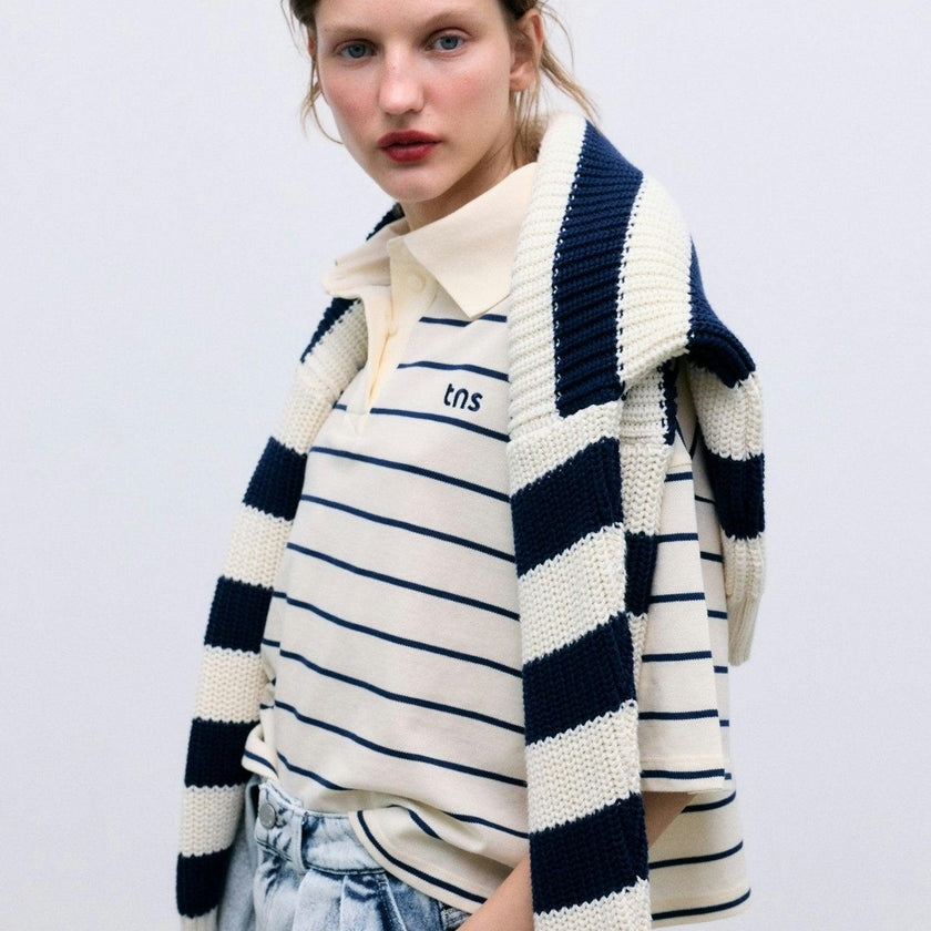 Acacia Woman Polo Ecru Stripes