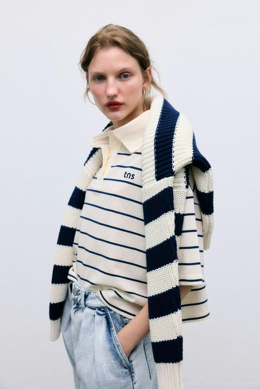 Acacia Woman Polo Ecru Stripes