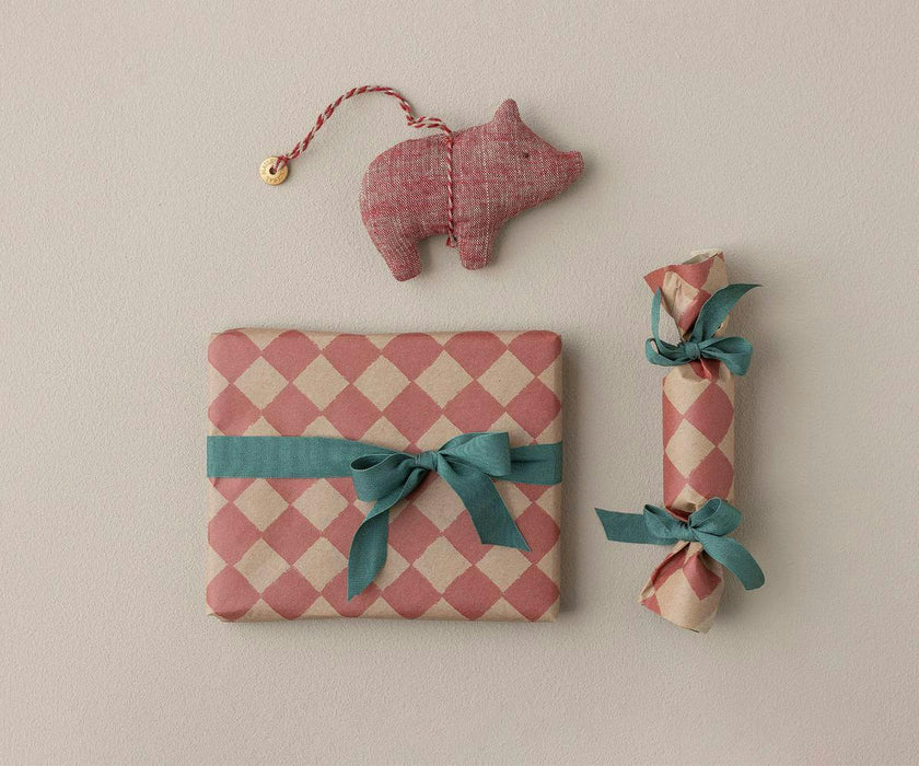 Gift wrap, 10 m - Checker - Powder/Red
