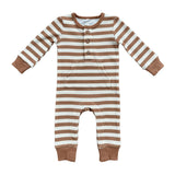 Boys Waffle Romper in Caramel Stripe