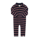 KINGSTON Navy/ Burgundy Stripe Polo Romper