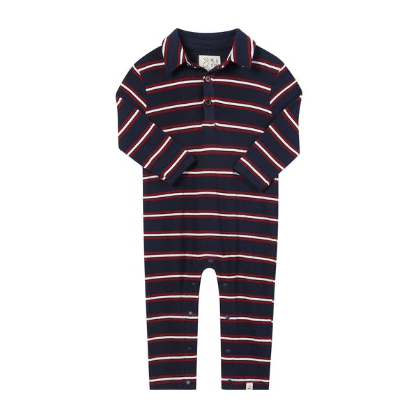 KINGSTON Navy/ Burgundy Stripe Polo Romper